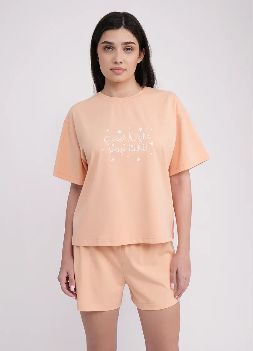 Піжама бавовняна комплект LUNAR REVERIE 6129/010 peach/print (помаранчевий)