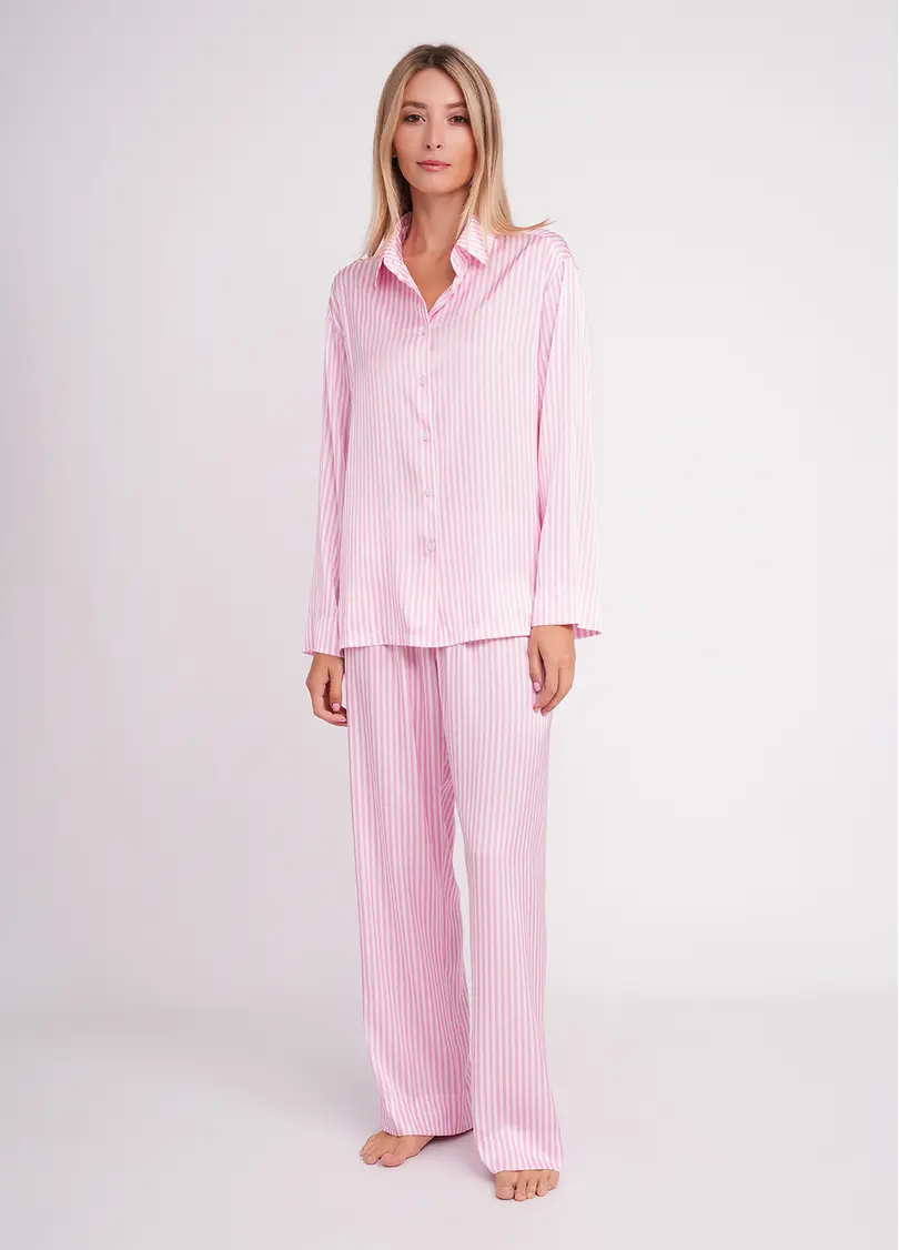Шовкова піжама в смужку NAP QUEEN 5902/050 white/amaranth pink (білий/рожевий)