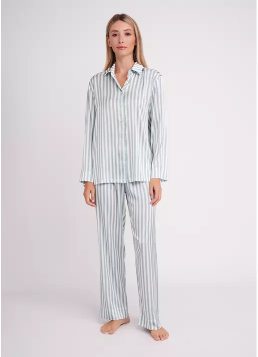 Шовкова піжама в смужку NAP QUEEN 5902/050 white/grayish teal (білий/зелений)