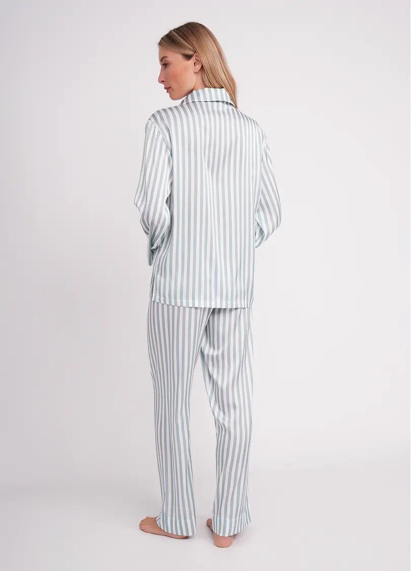 Шовкова піжама в смужку NAP QUEEN 5902/050 white/grayish teal (білий/зелений)