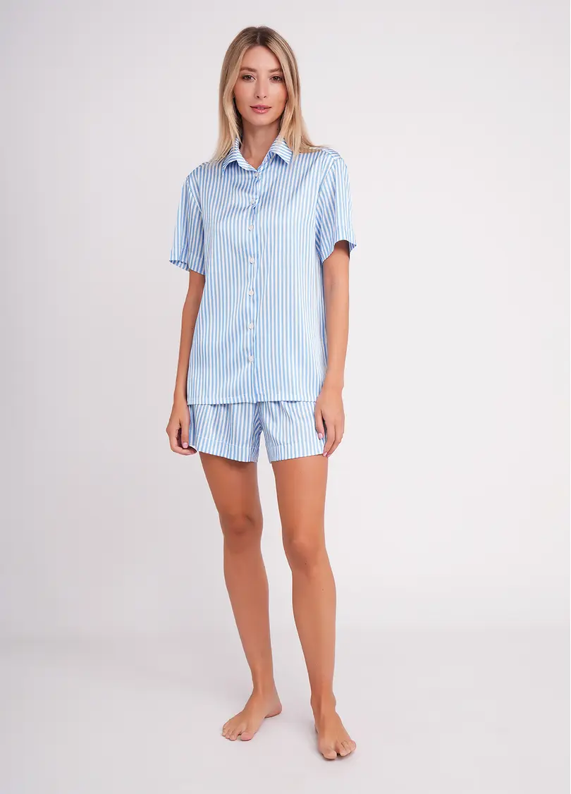 Коротка піжама з шовку NAP QUEEN 6604/050 white/dull blue (білий/блакитний)