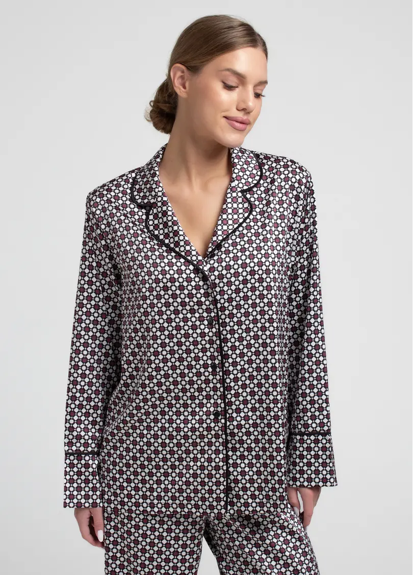 Шовкова піжама комплект NOIRE 5507/050 white/crushed berry rhomb (білий/бордовий)