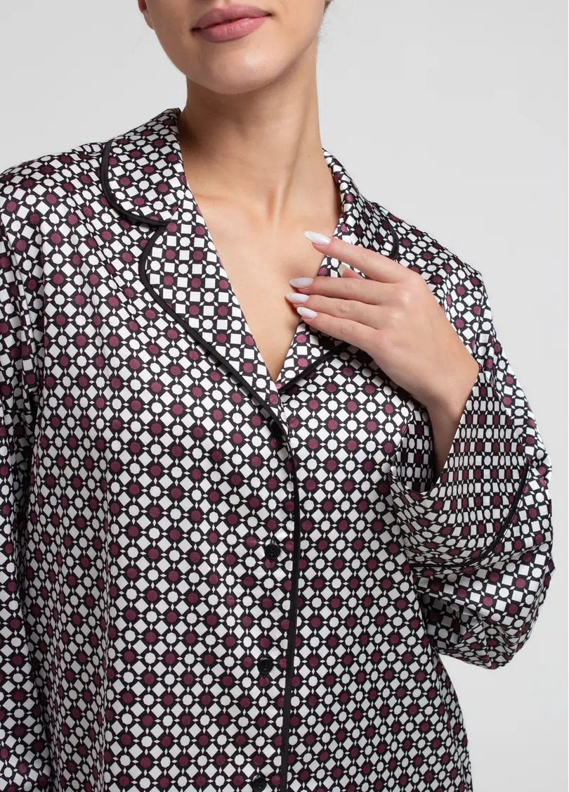 Шовкова піжама комплект NOIRE 5507/050 white/crushed berry rhomb (білий/бордовий)