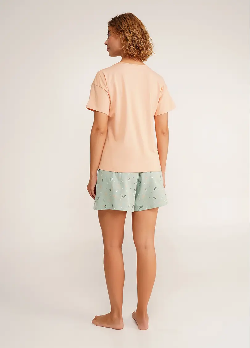 Піжама футболка та шорти SERENE GREENS 6128/010 muted mint/peach (зелений/помаранчевий)