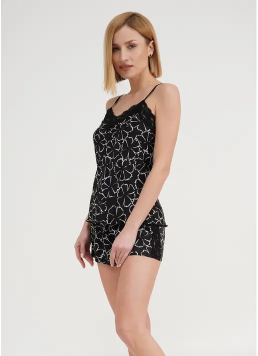 Шовкова піжама у квіти TIZIANA 6032/051 black/white clove (чорний)