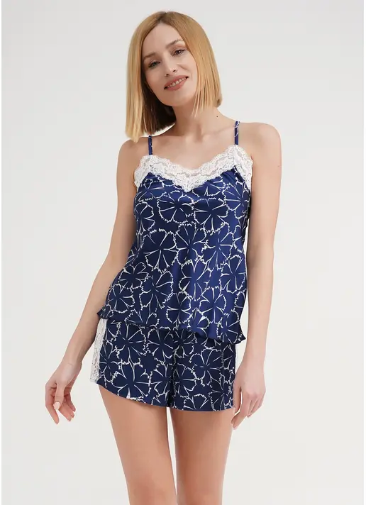Шовкова піжама у квіти TIZIANA 6032/051 navy/white clove (синій)