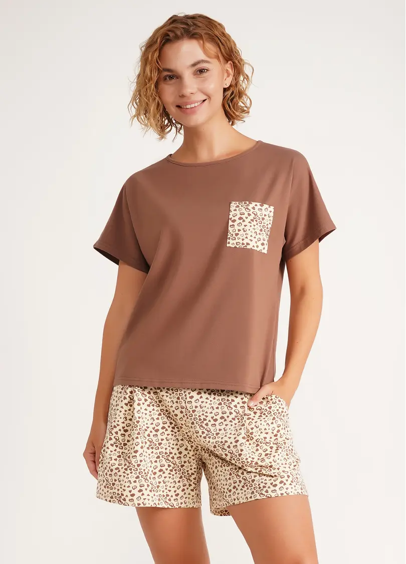 Піжамний комплект з двох частин WHISPER HEARTS 6127/010 pale yellow/brown hearts/mokko (жовтий/коричневий)