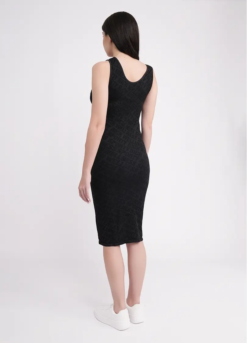 Облягаюча сукня в рубчик з написами DRESS RIB WELLNESS black (чорний)