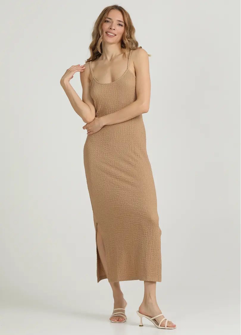 Сукня міді з жатої тканини WHISPERED FOLDS 8901/260 dark beige (бежевий)