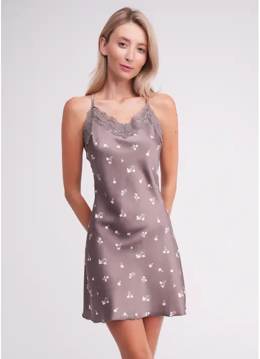 Нічна сорочка шовкова FLURISSE 8011/051 deep taupe/floral print (коричневий)