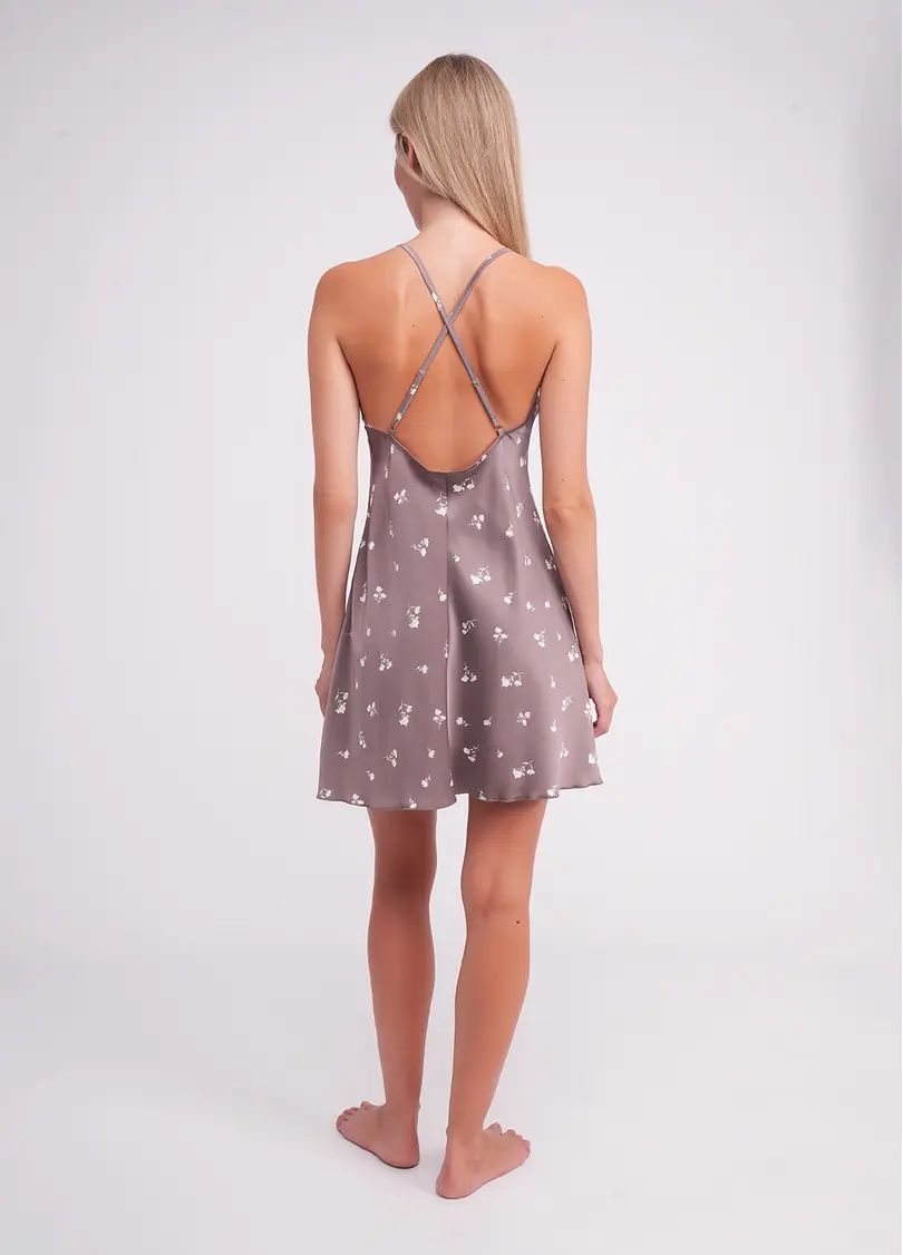 Нічна сорочка шовкова FLURISSE 8011/051 deep taupe/floral print (коричневий)