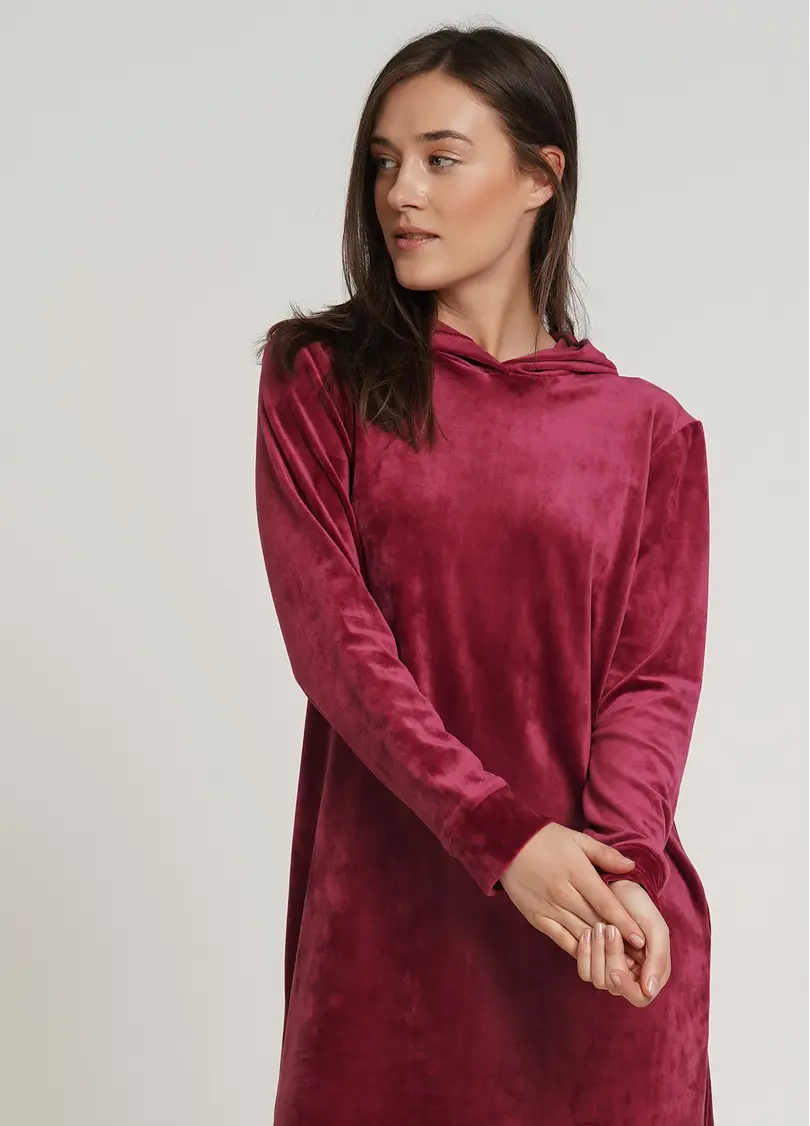Велюрова сукня туніка з капюшоном SOFT WINTER 8311/080 burgundi (бордовий)