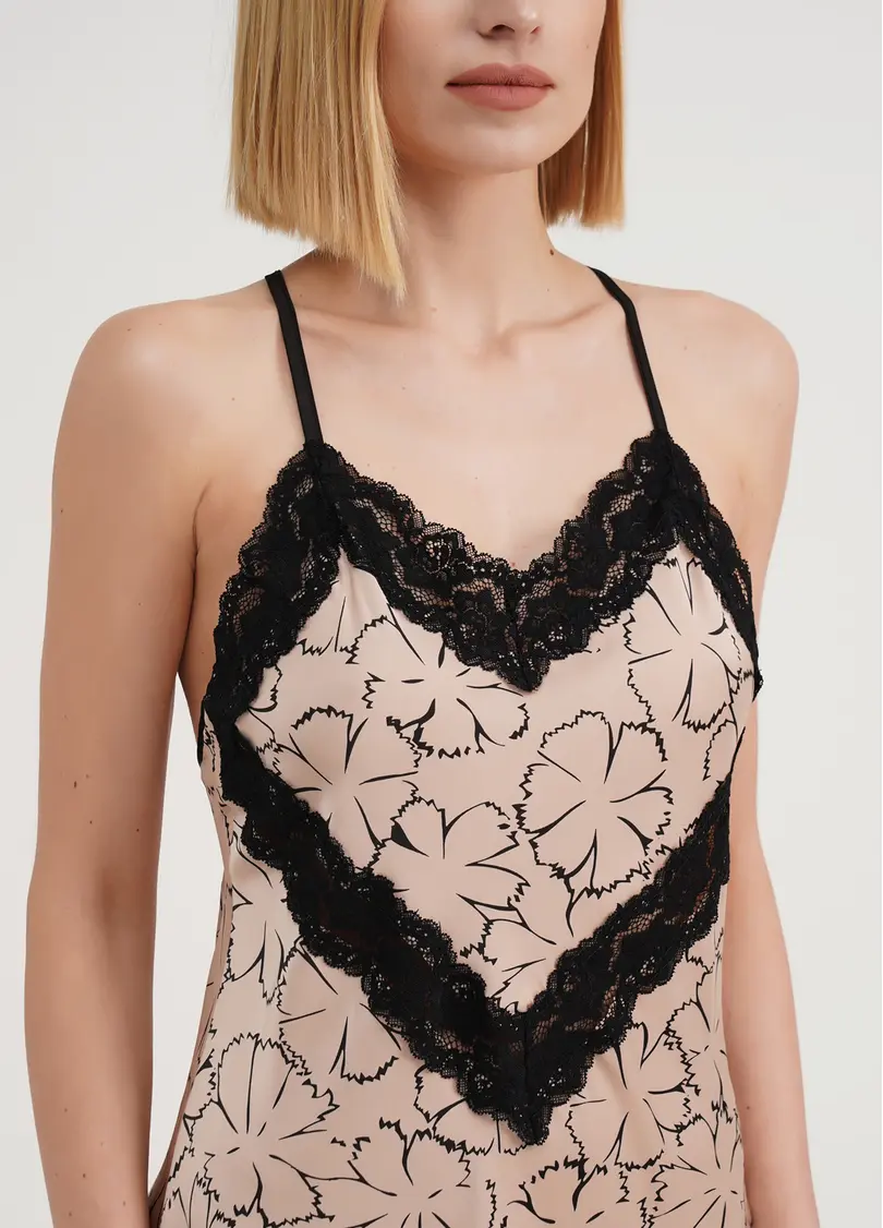 Шовкова нічна сорочка з мереживом в квіти TIZIANA 8015/051 beige/black clove (бежевий)