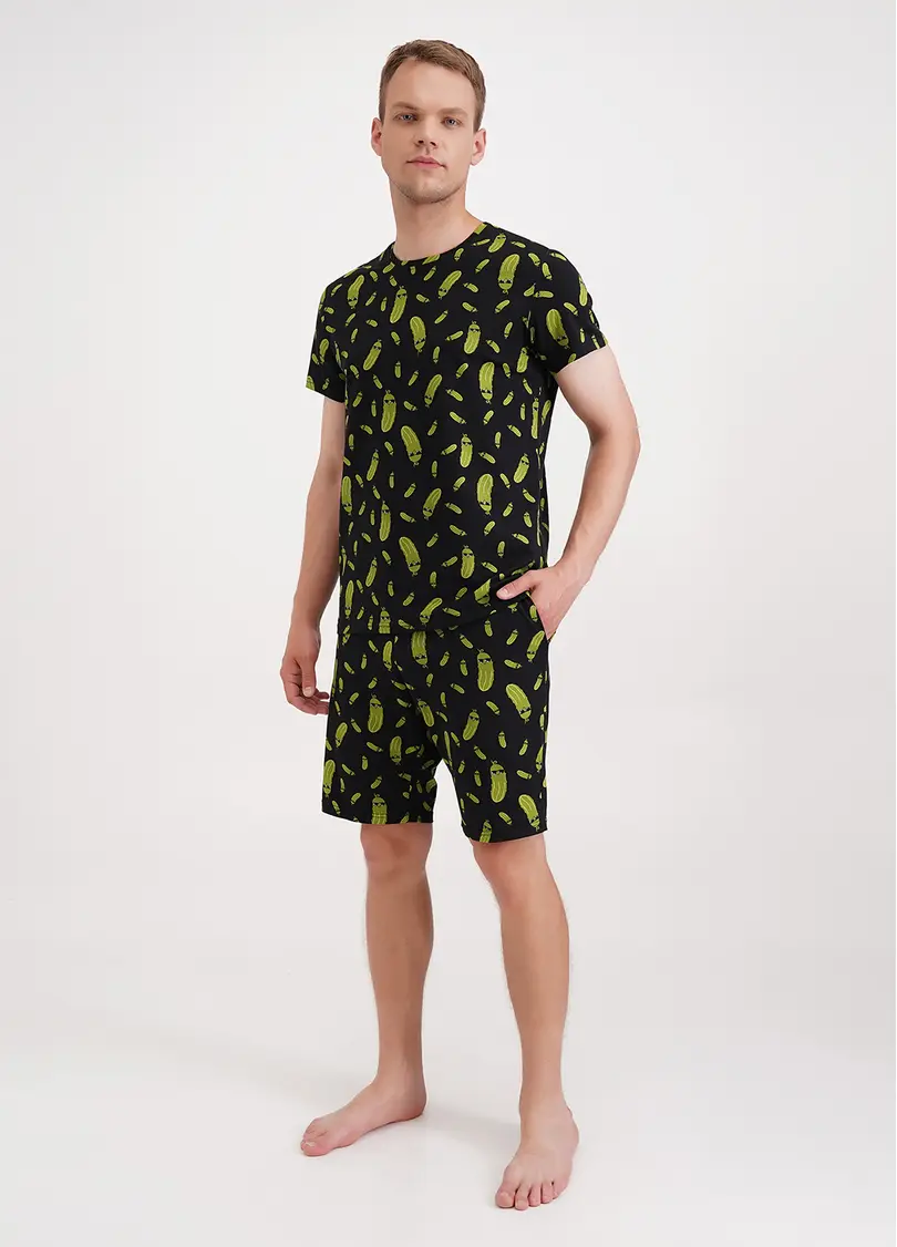 Шорти чоловічі бавовняні з принтом огірки COUNTRY PRINT 9002/010 black/cucumbers (чорний)