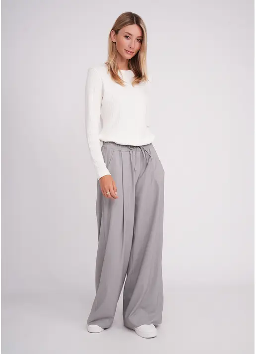 Штани-палаццо з високим вмістом віскози GRACEFUL TAILORING 4331/200 light grey/stripe (сірий)