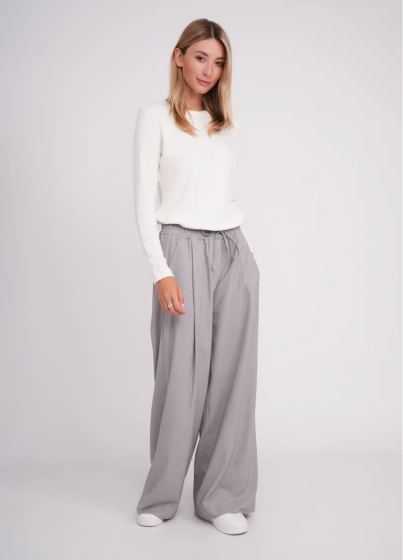 Штани-палаццо з високим вмістом віскози GRACEFUL TAILORING 4331/200 light grey/stripe (сірий)