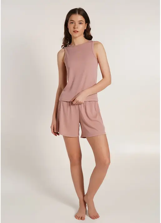 Короткі шорти в рубчик RIB 4209/010 dusty rose (рожевий)