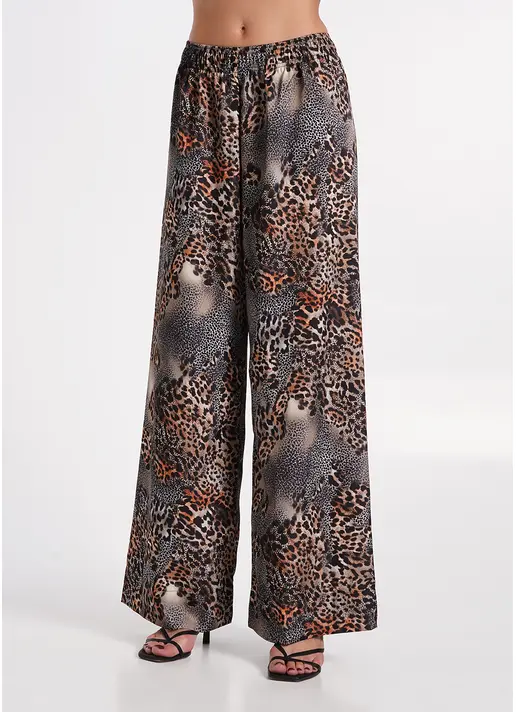 Шовкові штани з анімалістичним принтом SAVANNA 4328/050 leopard grey (сірий)