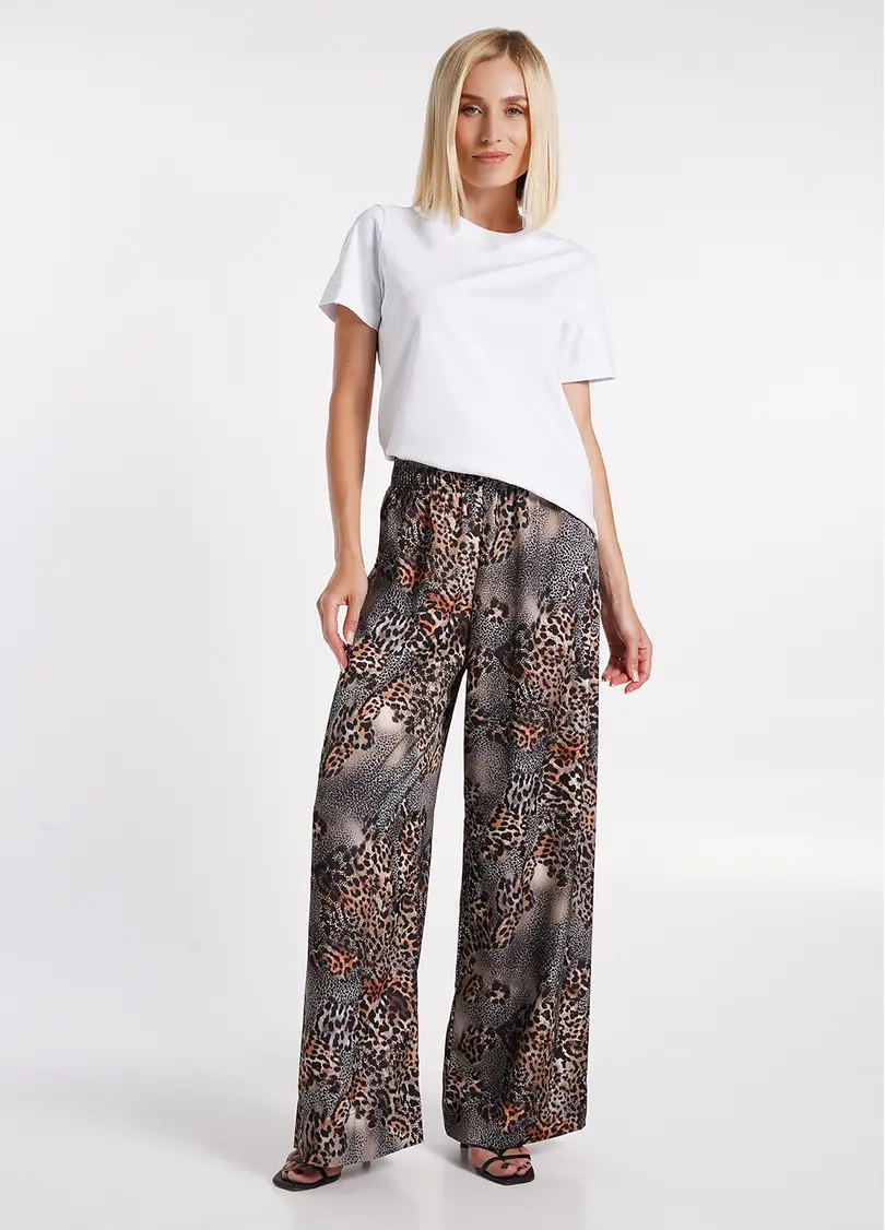 Шовкові штани з анімалістичним принтом SAVANNA 4328/050 leopard grey (сірий)