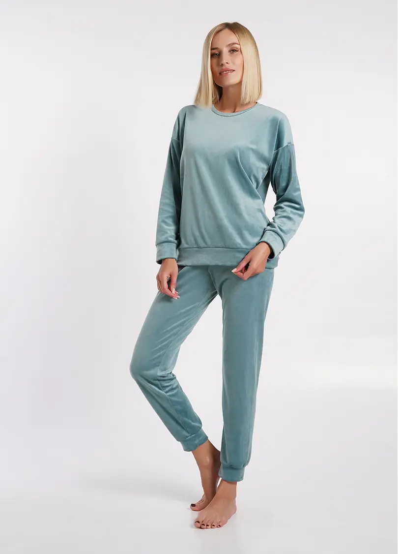 Велюрові штани на манжетах SOFT WINTER 4308/080 mint (блакитний)