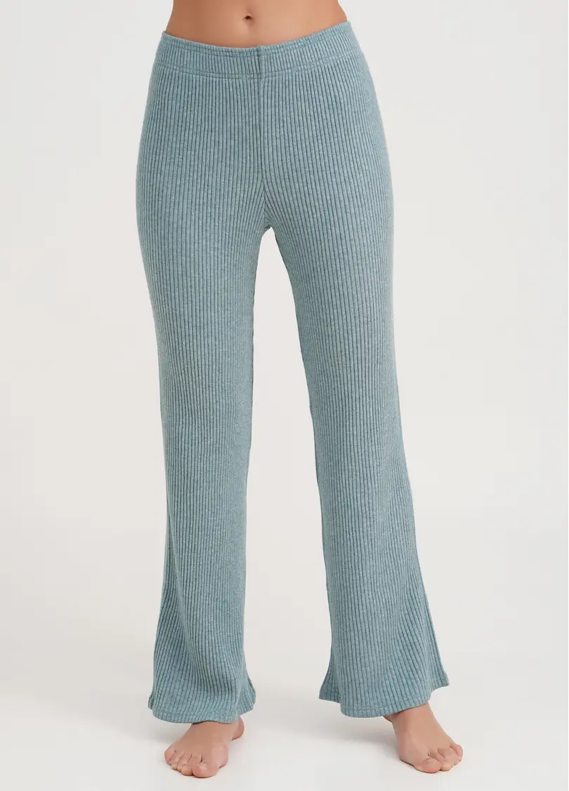 Штани прямі в'язані в рубчик WARMLY TOUCH 4319/150 mint green (зелений)