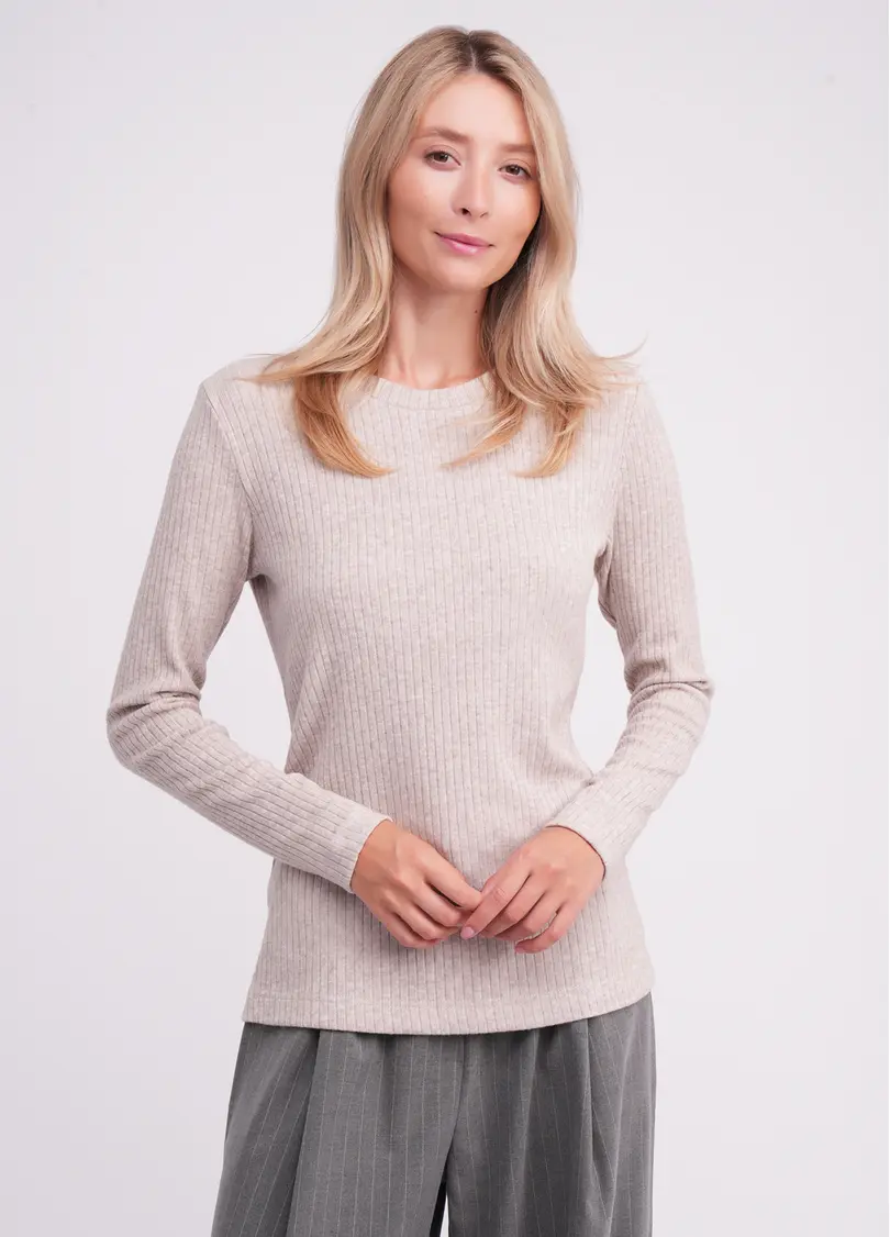 Трикотажний лонгслів в рубчик MOSSLINES 7003/150 almond melange (бежевий)