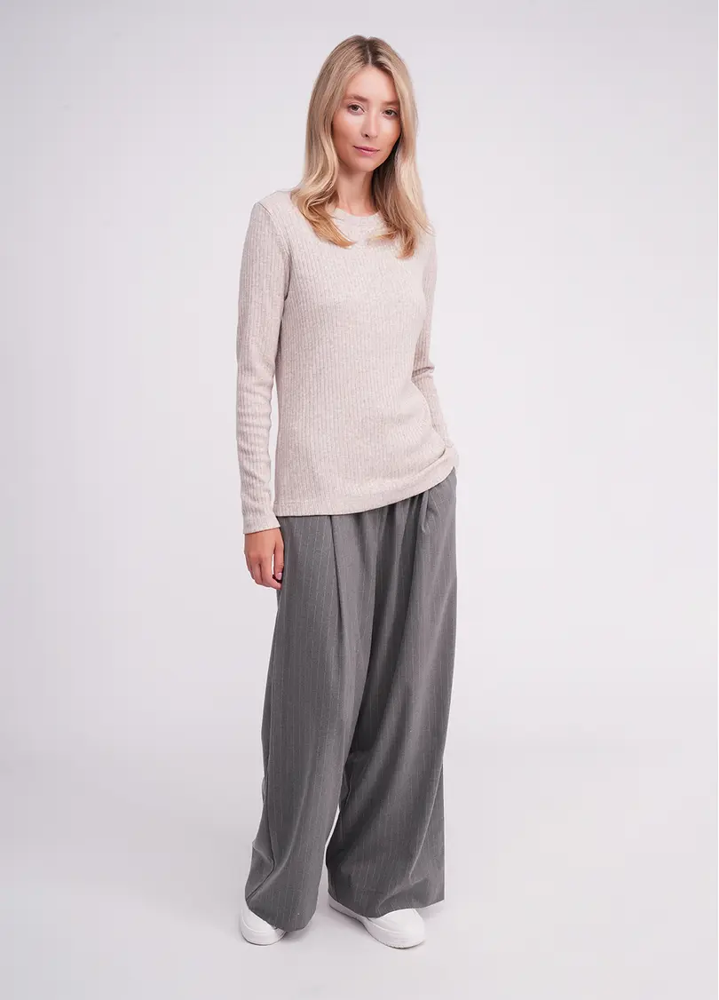 Трикотажний лонгслів в рубчик MOSSLINES 7003/150 almond melange (бежевий)