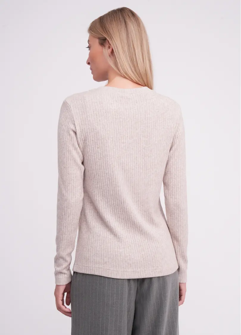 Трикотажний лонгслів в рубчик MOSSLINES 7003/150 almond melange (бежевий)