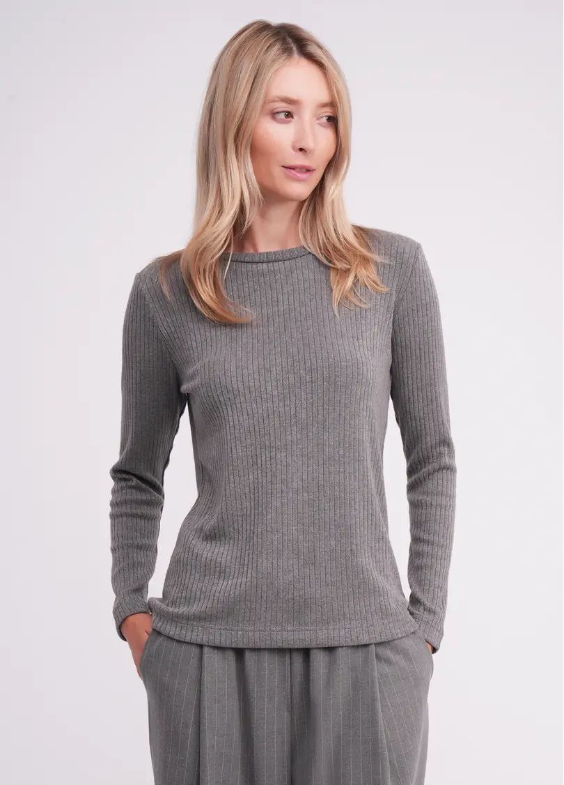 Трикотажний лонгслів в рубчик MOSSLINES 7003/150 gunsmoke melange (сірий)