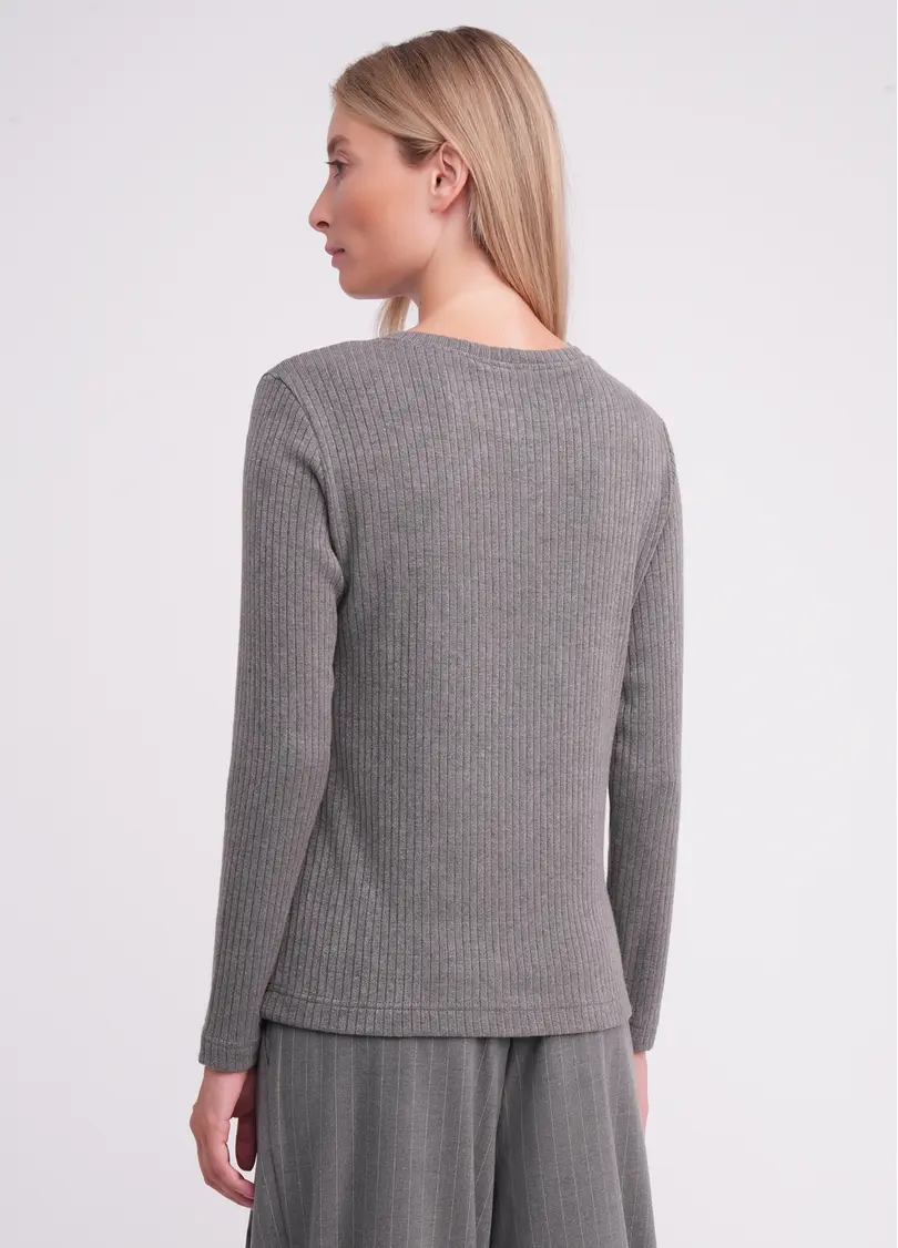 Трикотажний лонгслів в рубчик MOSSLINES 7003/150 gunsmoke melange (сірий)