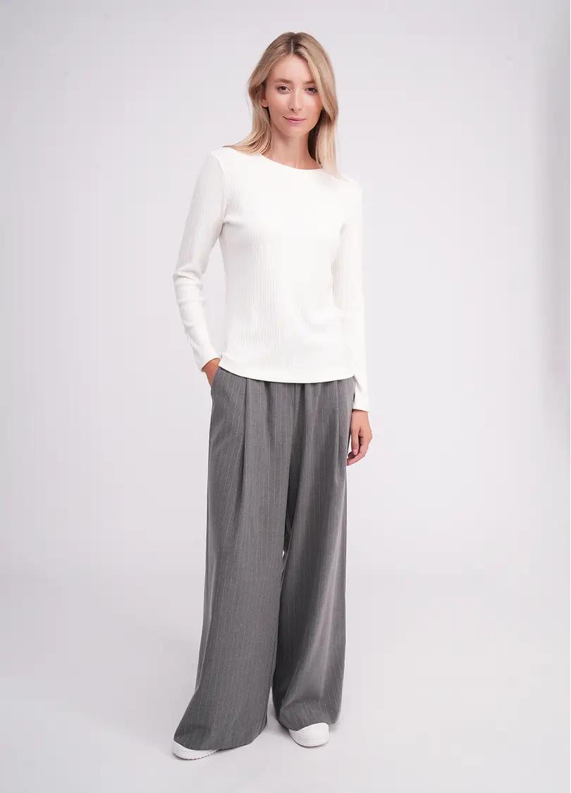Трикотажний лонгслів в рубчик MOSSLINES 7003/150 white dove (білий)