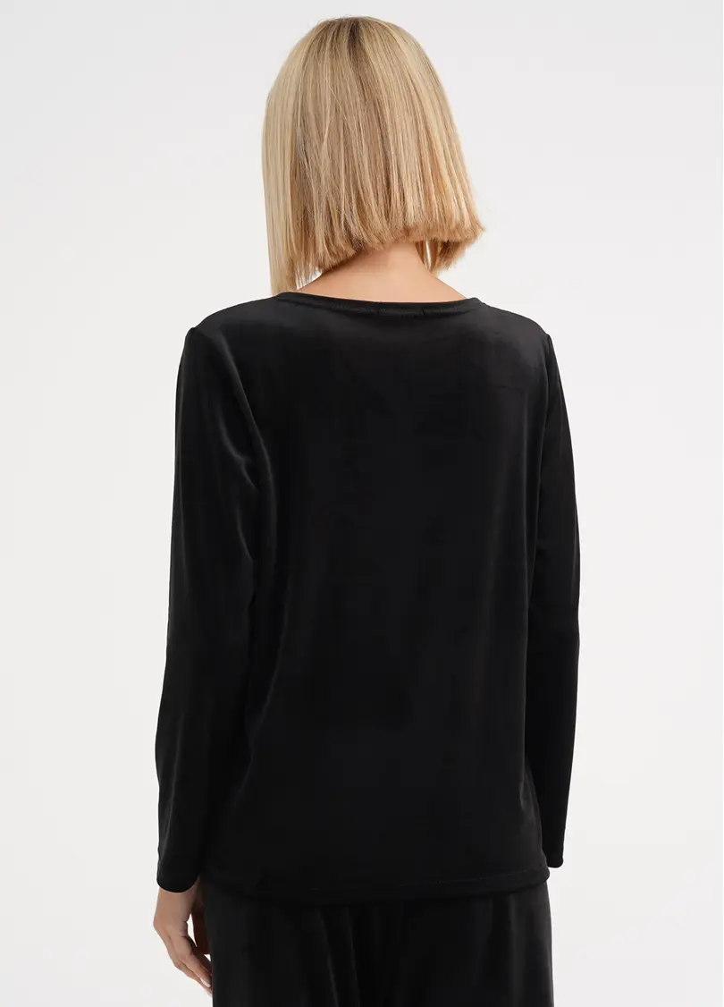 Велюровий топ з V-подібним вирізом та мереживом SOFT WINTER 4411/081 black (чорний)