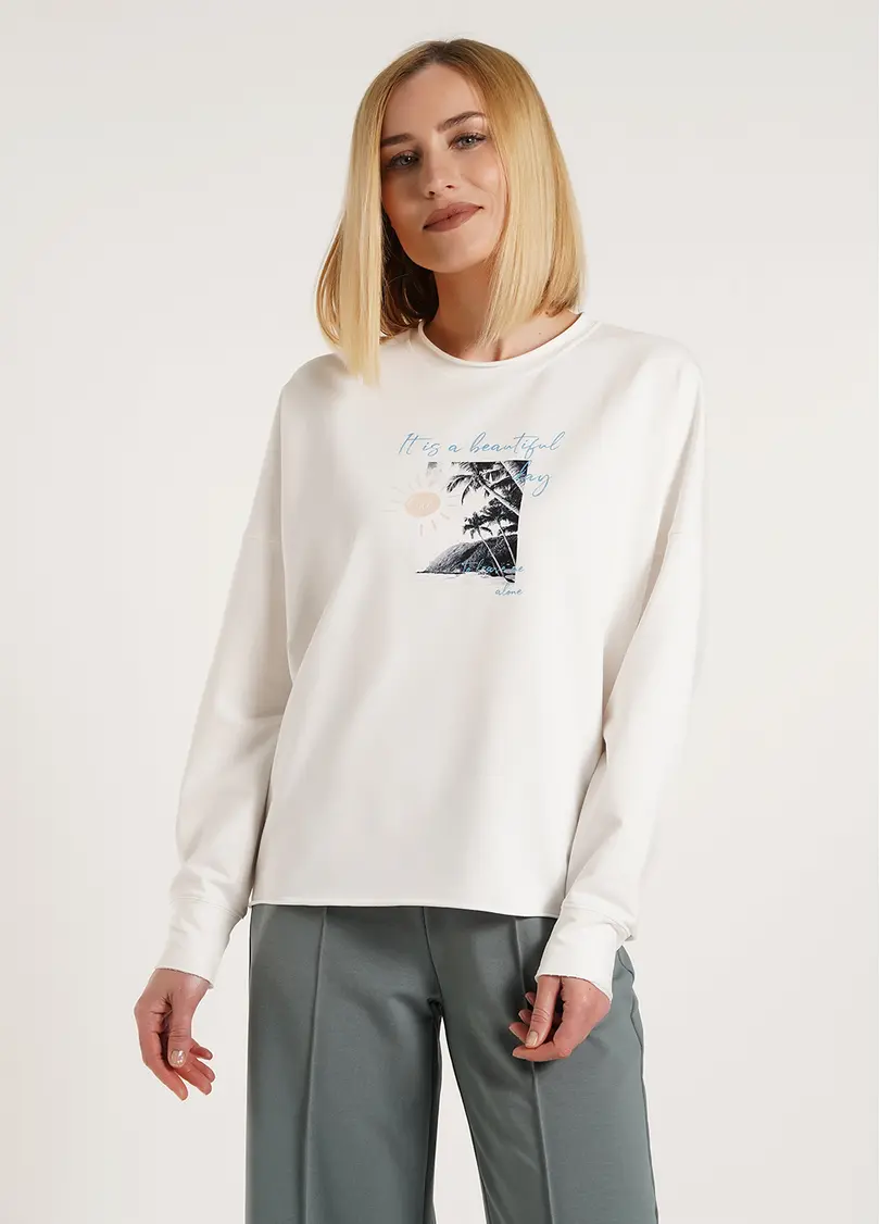 Світшот з принтом з необробленим краєм STREET STYLE PRINT 4420/180 milk (білий)