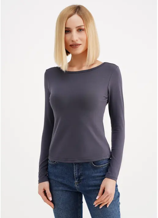 Лонгслів з відкритою спиною T-SHIRT LONG SLEEVE 4908/010 greystone (сірий)