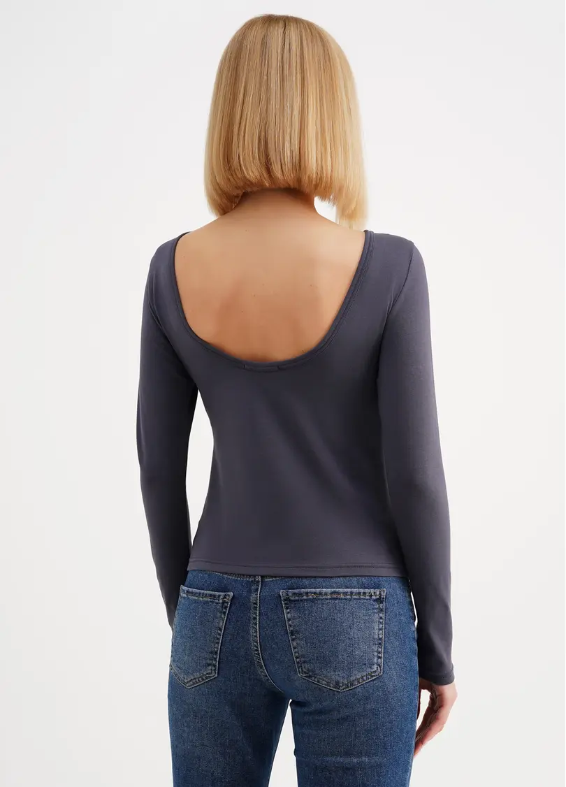 Лонгслів з відкритою спиною T-SHIRT LONG SLEEVE 4908/010 greystone (сірий)