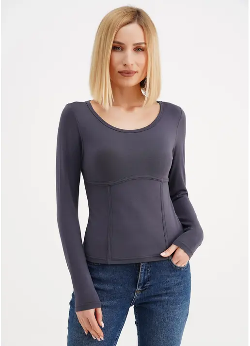 Лонгслів з імітацією корсету T-SHIRT LONG SLEEVE 4910/010 greystone (сірий)