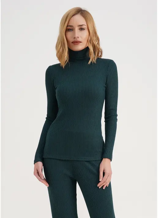 В'язана водолазка в рубчик WARMLY TOUCH 4904/150 ocean (зелений)