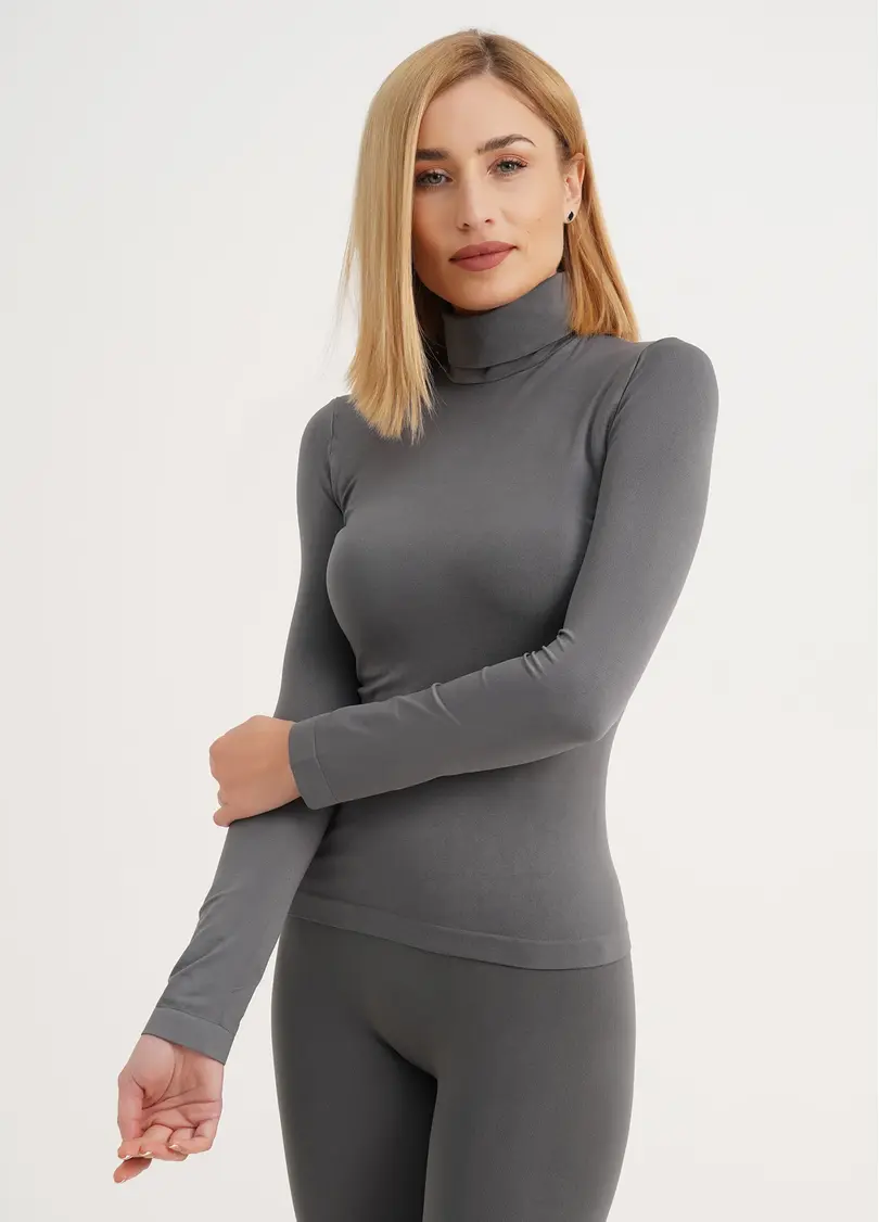 Безшовна водолазка з високим коміром DOLCEVITA MANICA LUNGA poppy seed (сірий)