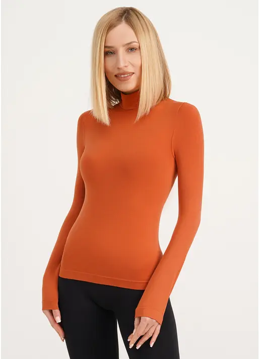 Безшовний лонгслів з низьким коміром LONG SLEEVE NECK burnt sienna (помаранчевий) Безшовний лонгслів з низьким коміром LONG SLEEVE NECK burnt sienna (помаранчевий)