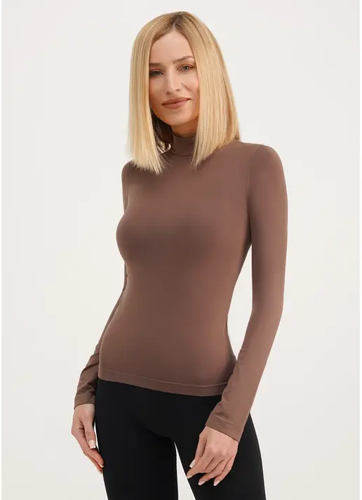 Безшовний лонгслів з низьким коміром LONG SLEEVE NECK deep taupe (коричневий) Безшовний лонгслів з низьким коміром LONG SLEEVE NECK deep taupe (коричневий)