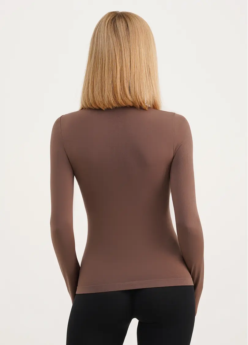 Безшовний лонгслів з низьким коміром LONG SLEEVE NECK deep taupe (коричневий)