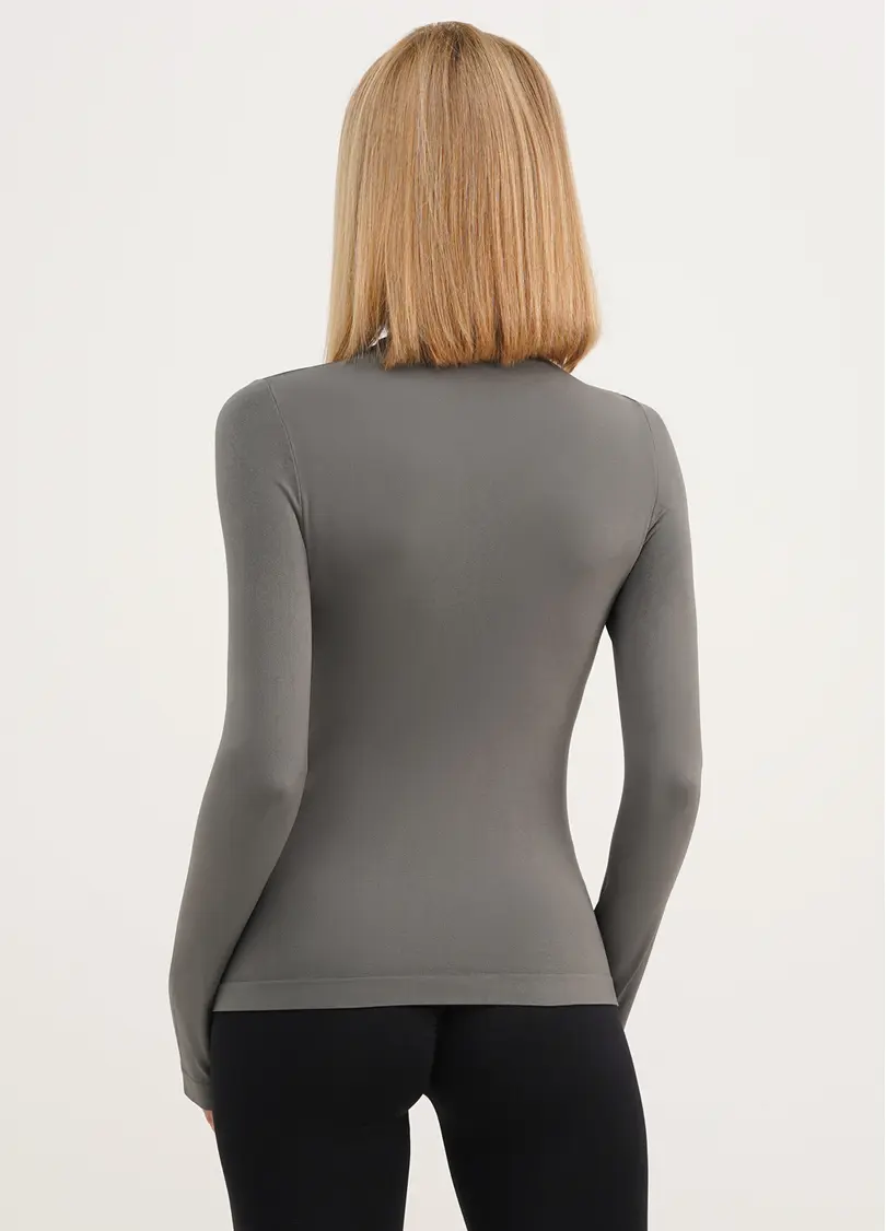 Безшовний лонгслів з низьким коміром LONG SLEEVE NECK poppy seed (сірий)
