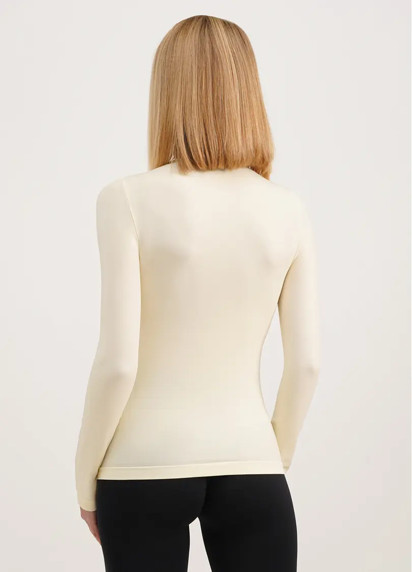 Безшовний лонгслів з низьким коміром LONG SLEEVE NECK vanilla (жовтий)
