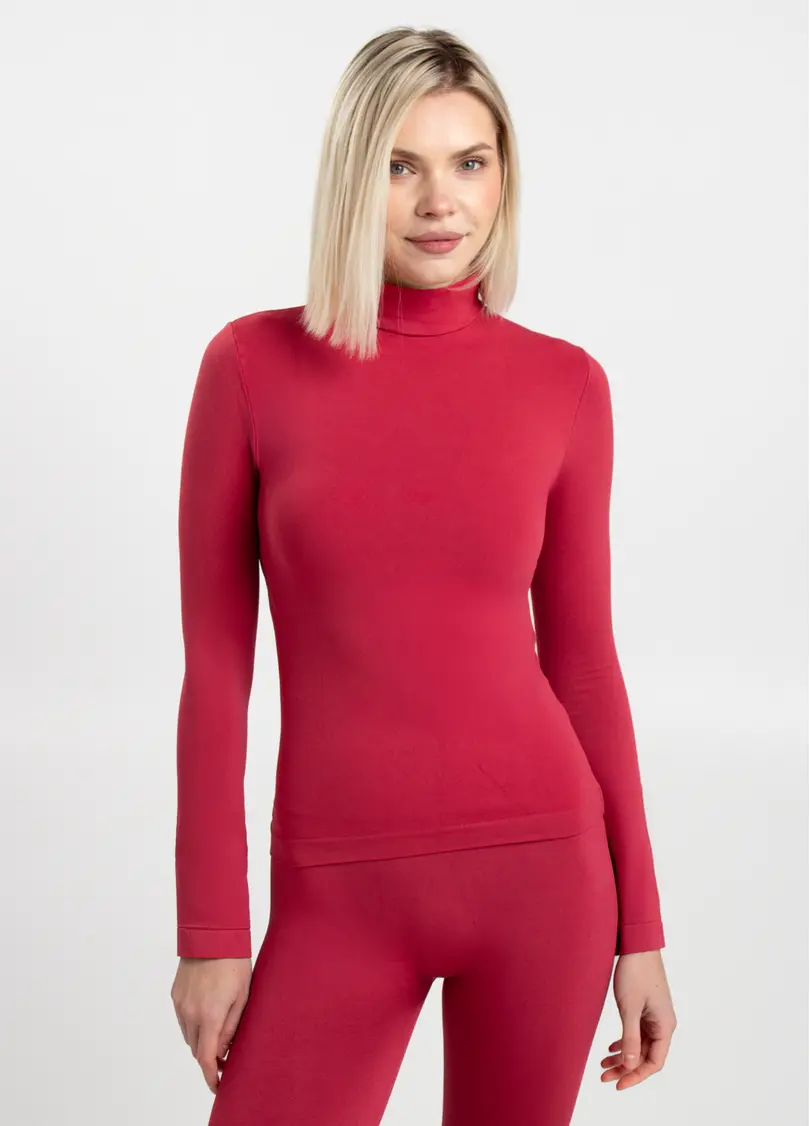 Безшовний лонгслів з низьким коміром LONG SLEEVE NECK winterberry (червоний)