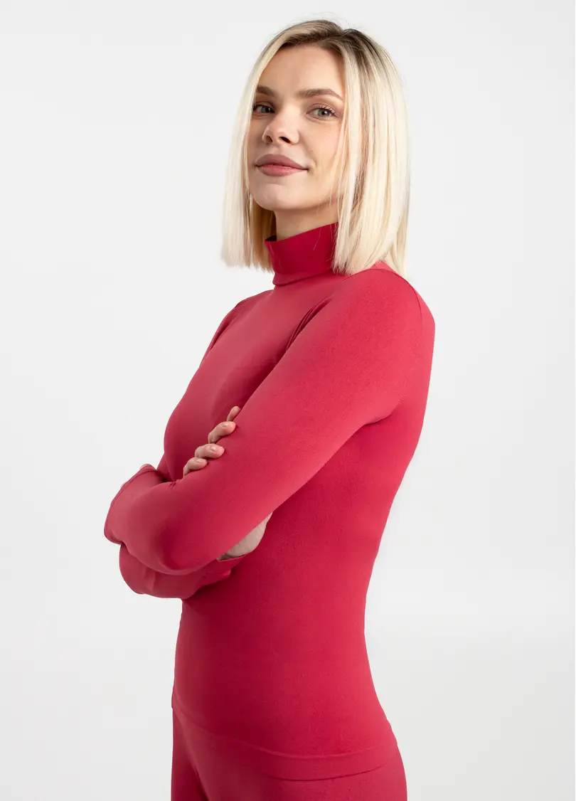 Безшовний лонгслів з низьким коміром LONG SLEEVE NECK winterberry (червоний)