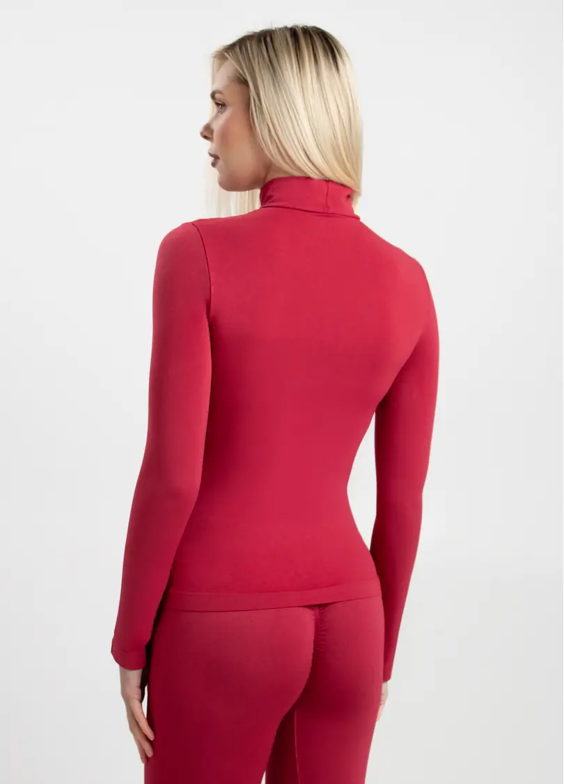 Безшовний лонгслів з низьким коміром LONG SLEEVE NECK winterberry (червоний)