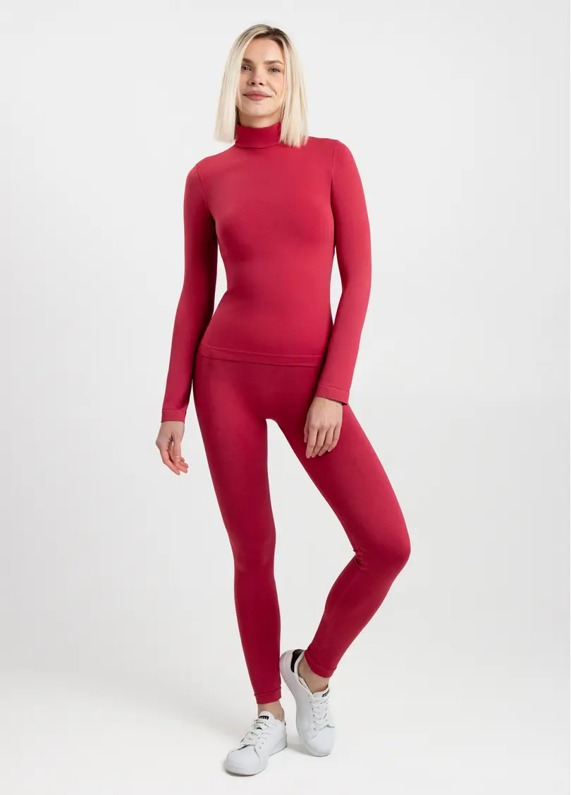 Безшовний лонгслів з низьким коміром LONG SLEEVE NECK winterberry (червоний)