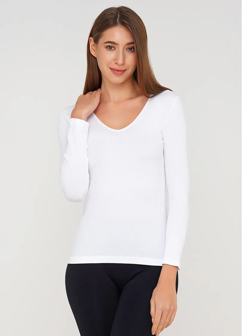 Жіночий джемпер в рубчик MAGLIA RIB SCOLLO V (білий)
