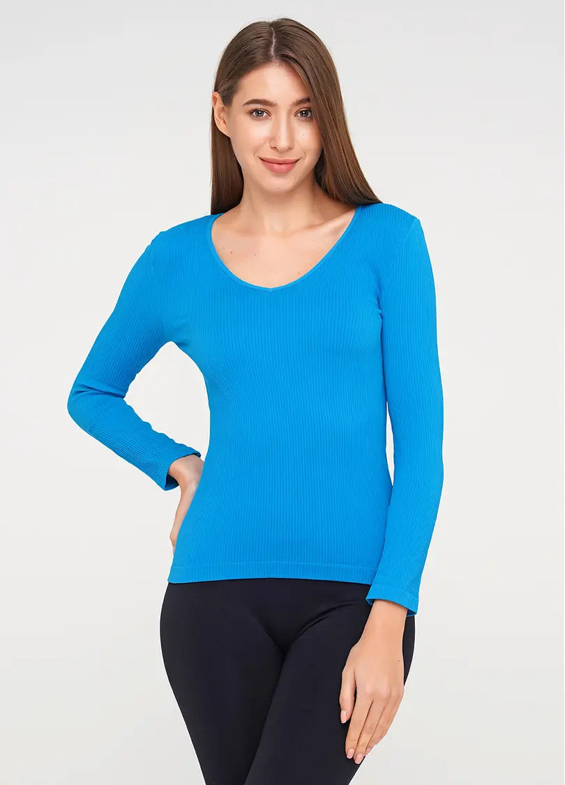 Жіночий джемпер в рубчик MAGLIA RIB SCOLLO V (яскраво-блакитний)
