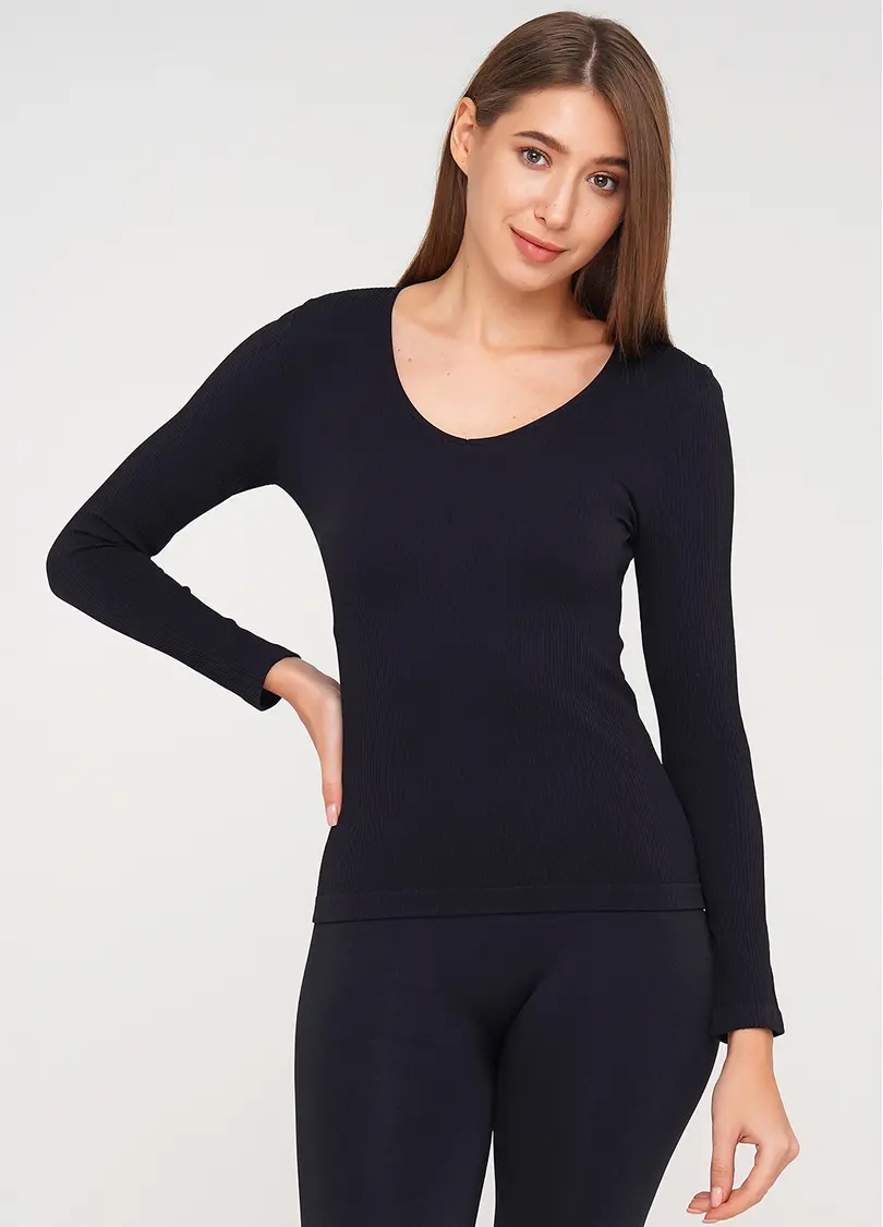Жіночий джемпер в рубчик MAGLIA RIB SCOLLO V (чорний)